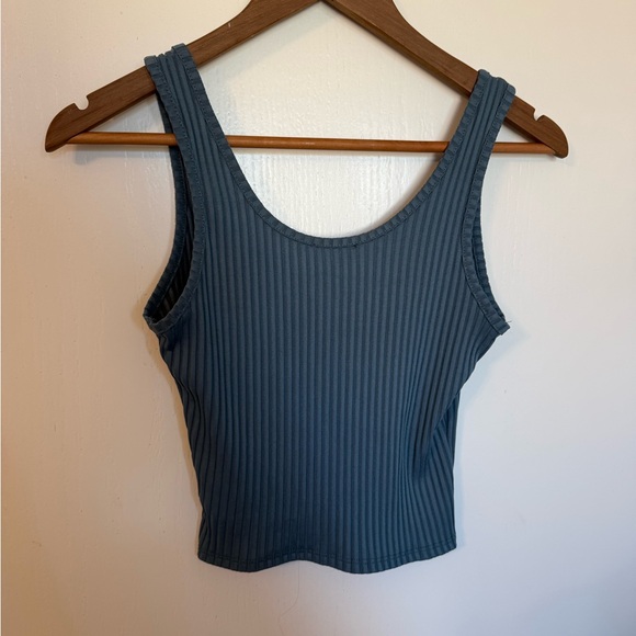 Pink Lily Ribbed 2 Piece Lounge Set Size Small | Blue Tank & Wide Leg Pants - Picture 5 of 8